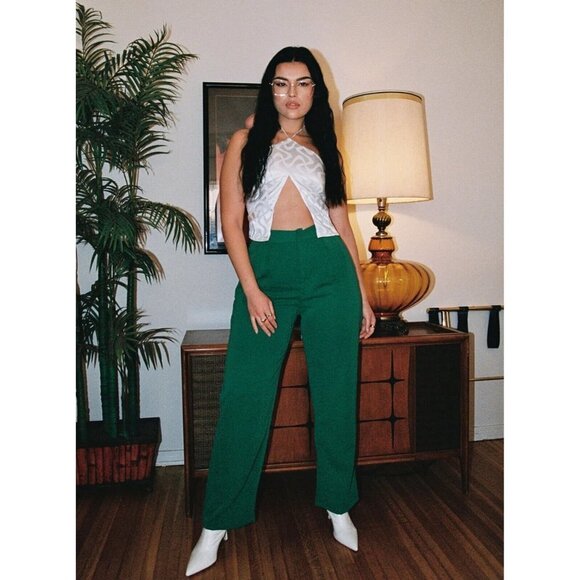 Princess Polly Pants - Princess Polly Joplin green flare pants workwear new with tags pockets pleated